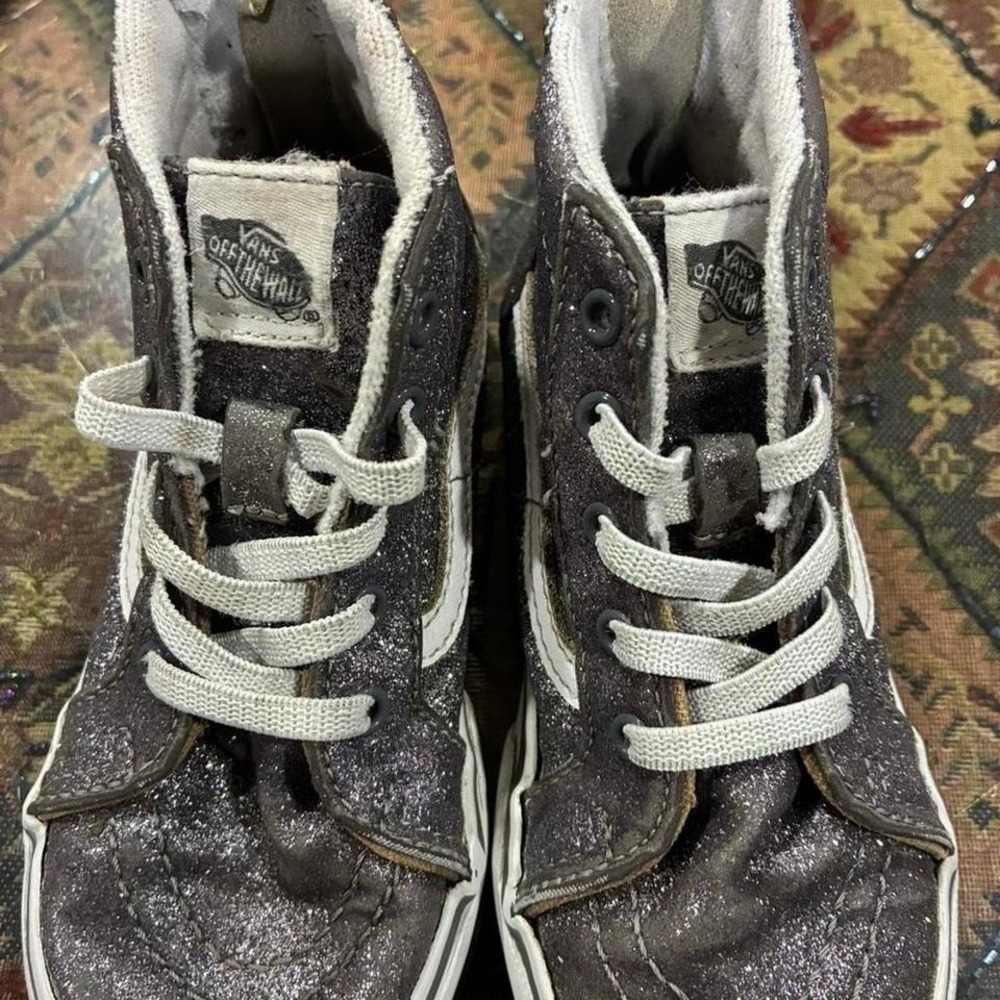vans off the wall black with glitter girl size 10.